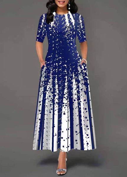 

party dresses donsignet fashion women's dress casual round neck pullover positioning printing high waist big swing sleeve, White;black