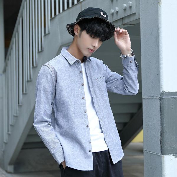 

young oxford spinning long sleeve shirt loose comfortable leisure men's art breathable work plus logo casual shirts, White;black