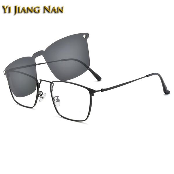 

fashion sunglasses frames square men full frame glasses with magnetic clip optical alloy prescription driving eyewear gafas women spectacles, Black