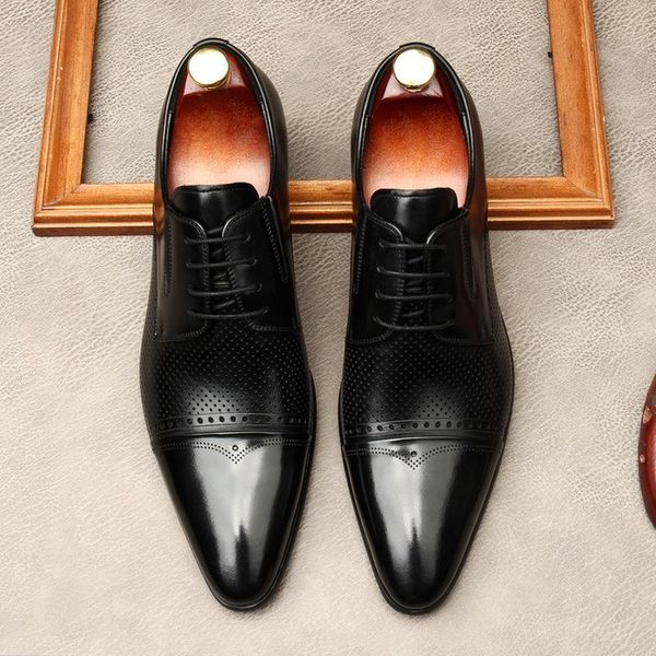 

large size eur45 black brogue business shoes genuine leather prom mens dress