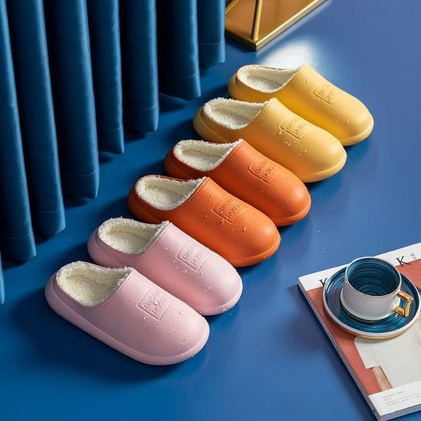 

women's slippers home shoes 2021 winter ladies non slip pu leather indoor for woman windproof designer family, Black