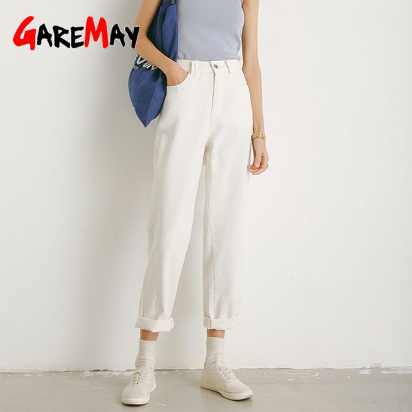 Harem Pants Donna Capri Bianco Casual Classico Pantaloni larghi da donna in cotone a vita alta da donna 210428