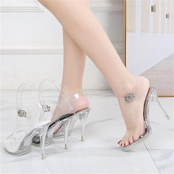 

dress shoes crystal sandals fashion women's .5cm thin heel transparent wild catwalk high heels model nightclub performance shoe, Black