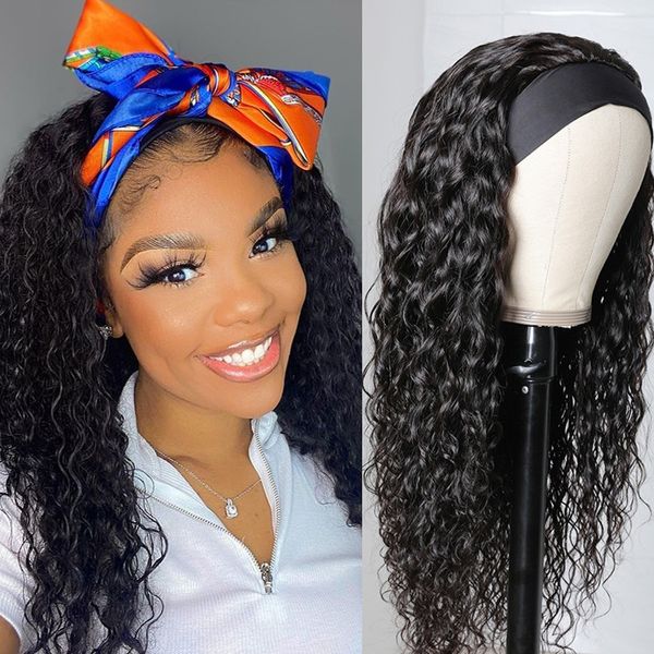 

deep wave wig headband wig human hair for black women 26inch brazilian scarf wig glueless remy curly human hair