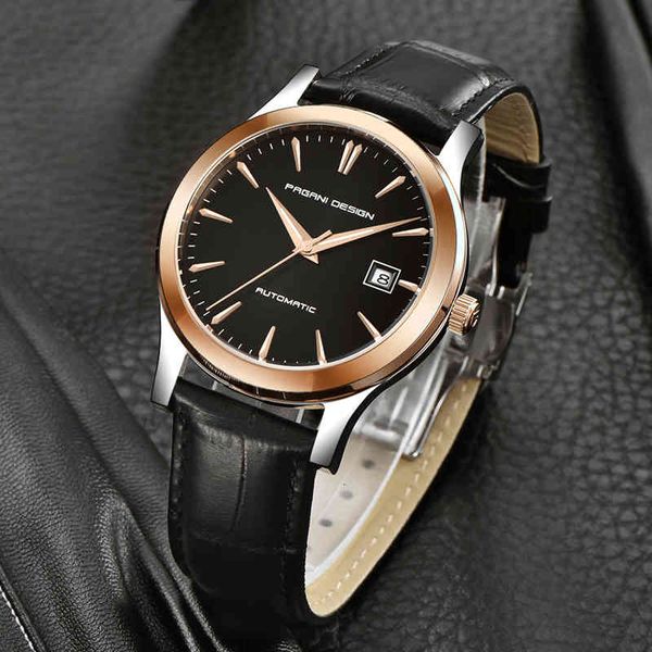 

2021 new ultra-dunne simple classic men mechanical watches cases waterproof luxury brand leather automatic, Slivery;brown