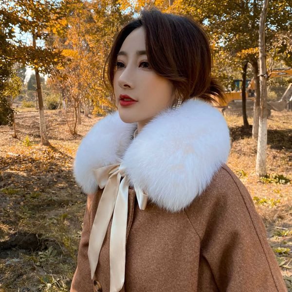 

zdfurs * real fox fur collar muffler fur scarf for winter fox fur collar for wool coat coat decoration lovely collar for girl h0923, Silver