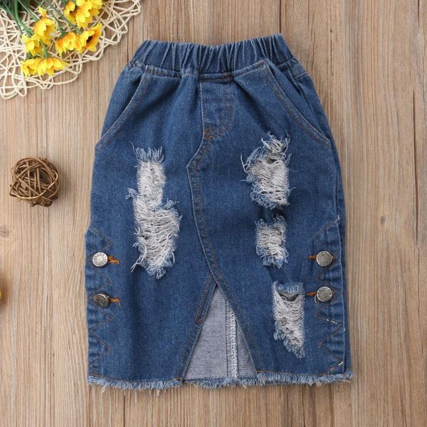

skirts toddler kids girls summer clothes denim jeans destroyed elastic waist ripped split asymmetrical 1-6y