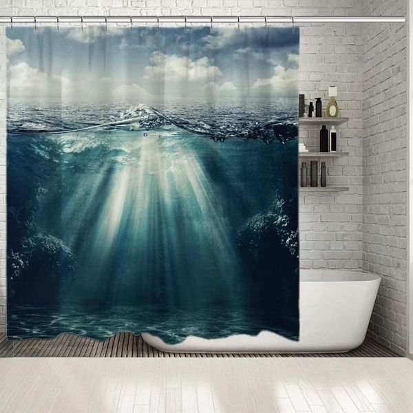 

shower curtains curtain clouds sunlight underwater view marine landscape futuristic artwork dark blue gray white