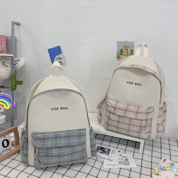 

2021 lattice fashion women's backpack canvas waterproof university bags for girls large capacity with many pockets
