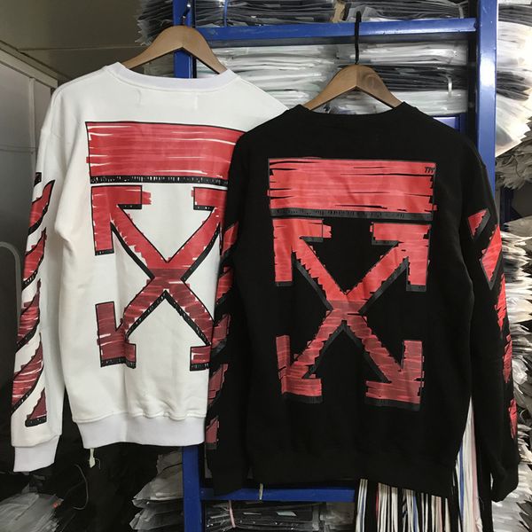 

fashion fleece sweater hoodie hoody autumn winter fashion brand ow crayon arrow print round neck pullover for men and women, Black