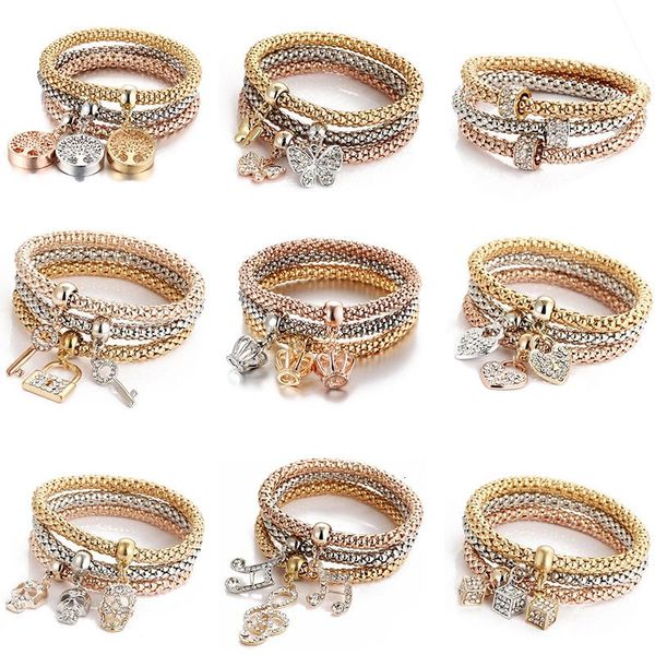 

bangle retro corn chain bracelets & bangles for women fashion jewelry rhinestone tree love heart cuff charm bracelet set bijoux femme, Black