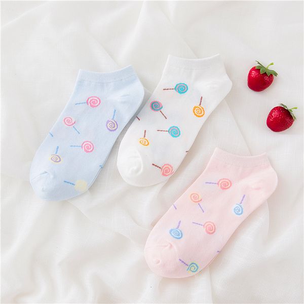 

summer female cute sweet cartoon lollipop shallow mouth cotton socks comfortable and breathable, Red;black