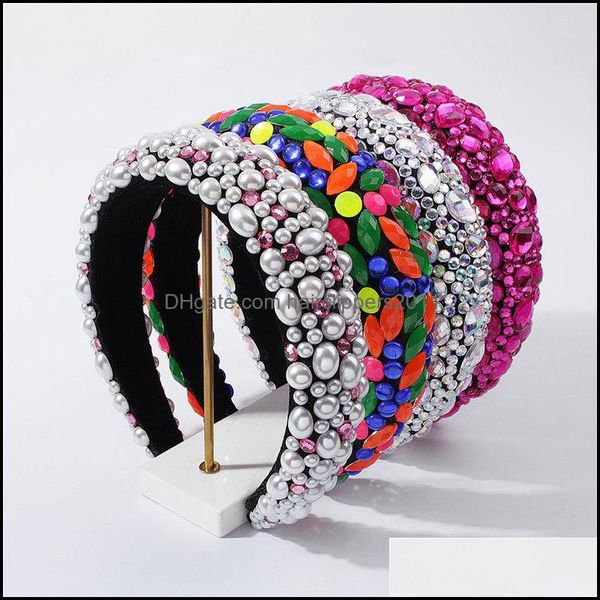 

headband hair accessories & tools products fl crystal baroque hoop for women lady shiny padded diamond head bands f2889 drop delivery 2021 v, Black;brown