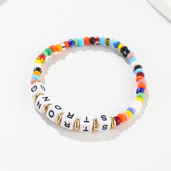 

beaded, strands beaded bracelet women's fashion color letter custom, Black