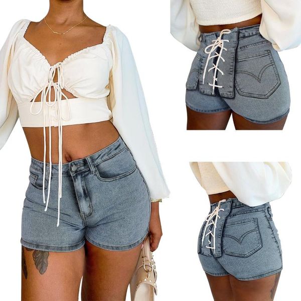 

women's shorts 2021 arrival women high waist draw string denim, White;black