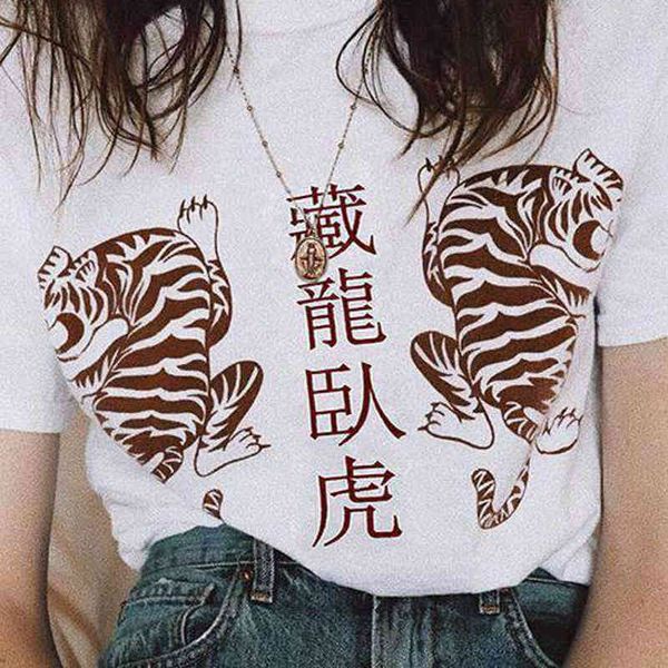 T-shirt casual stampato in stile cinese tigre hip-hop hip-hop cingliette di grandi dimensioni donne divertenti a manica corta harajuku tops 210518