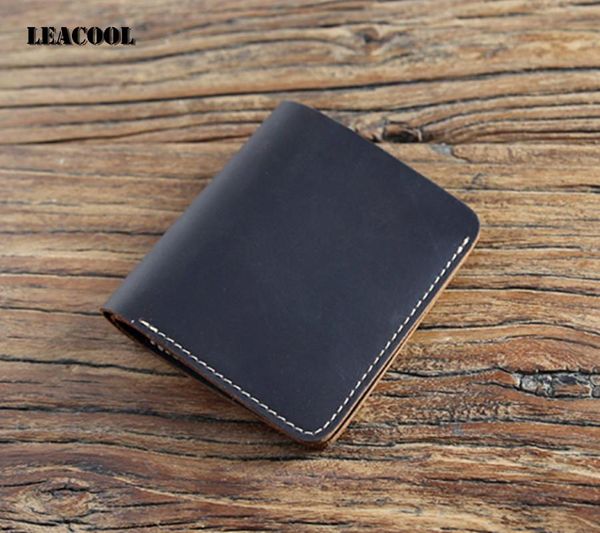 

wallets leacool brand handmade men genuine crazy horse leather short bifold vintage card holder purse carteira, Red;black