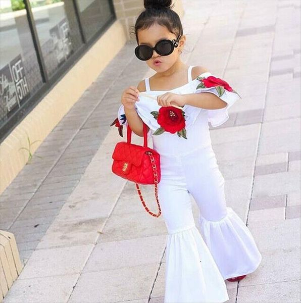 

kids baby girls off shoulder floral romper jumpsuits trousers outfits clothes, Blue