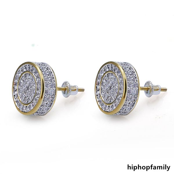 

fashion mens iced out bling cz gold silver stud earrings diamond rock punk round wedding earring, Golden;silver