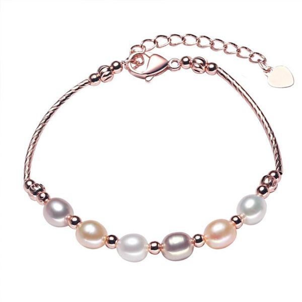 

link, chain 6mm natural freshwater pearl bracelet color white purple pink, Black