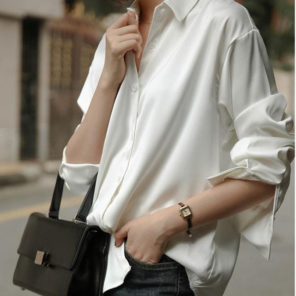 

white shirt 2021 autumn solid turn-down collar full women blouses blouse office ladylike simple style women's & shirts