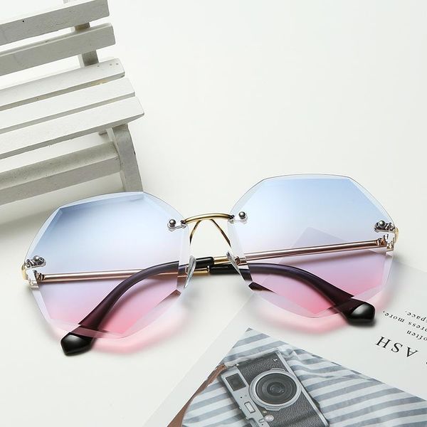 

sunglasses oloey fashion large square rimless women elegant luxury metal trimming eyewear ladies sunshade men's uv400 oculos, White;black