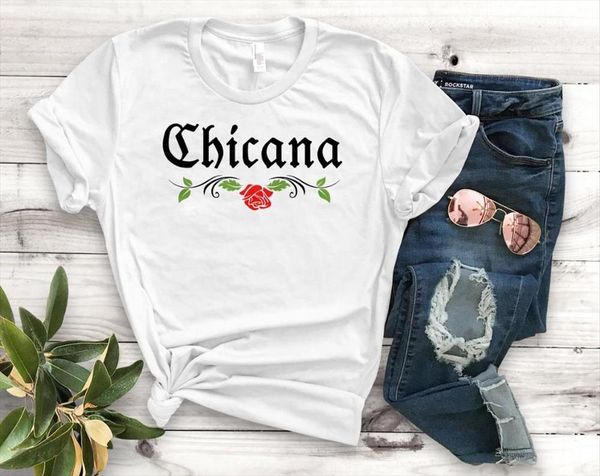 

chicana rose print short sleeve women o neck loose ladies causal tee clothes, White
