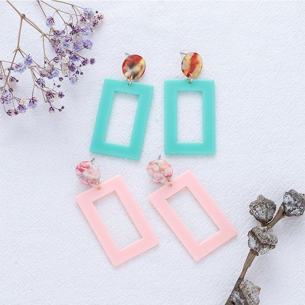 

dangle & chandelier blue/pink square geometric drop earrings resin korean fashion sweet romantic holiday travel jewelry accessories gifts, Silver