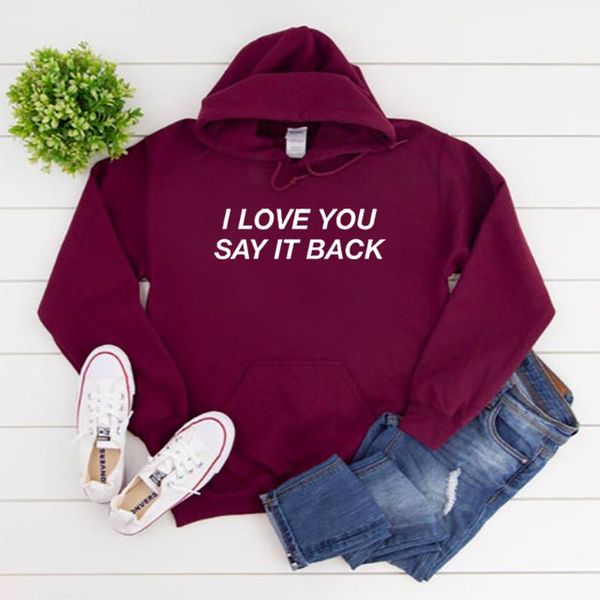 

women's hoodies & sweatshirts i love you say it back hoodie cute girlfriend aesthetic vintage graphic streetwear, Black