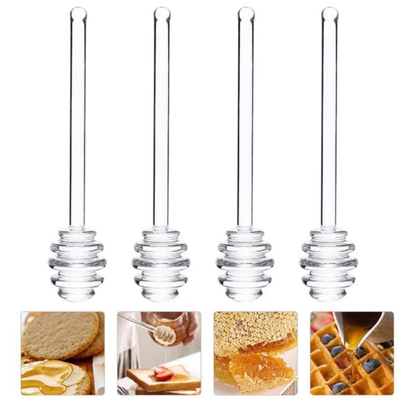 

spoons 4pcs glass honey dippers stirrings sticks stirrers (transparent)