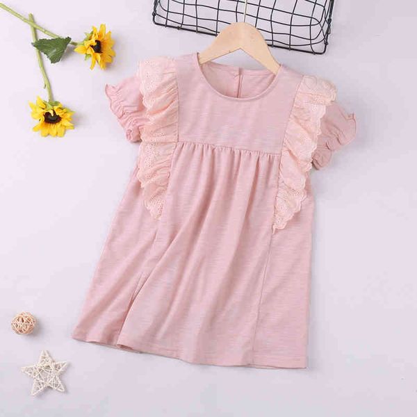 

girls dress summer short-sleeve solid color ruffled sweet princess toddler girl clothes casual children's 210515, Red;yellow