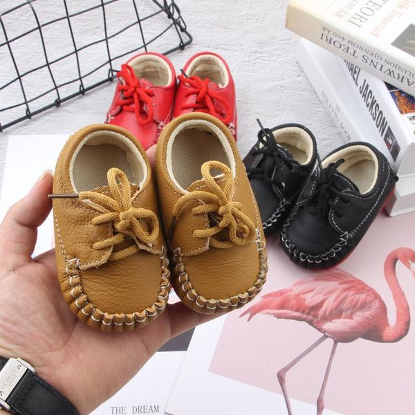 

first walkers genuine leather baby shoes lace british style solid leisure born non-slip cartoon rubber sole toddler