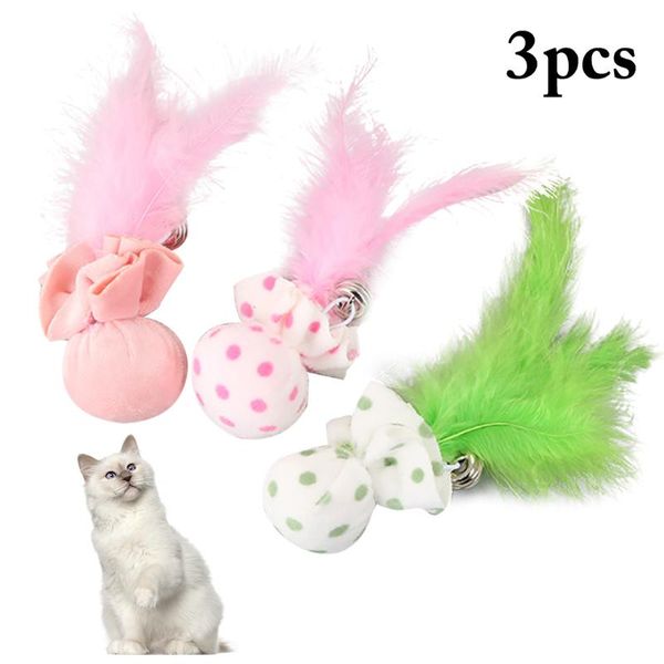 

pet toy plush ball with feather bells cat creative cute cartoon bell teaser chew supplies toys