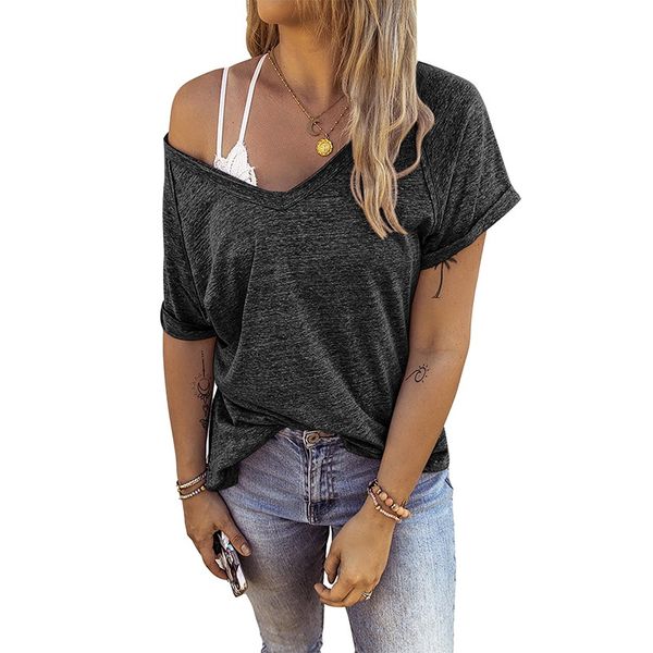 

summer women's v-neck open back short sleeve colored cotton t-shirt, White