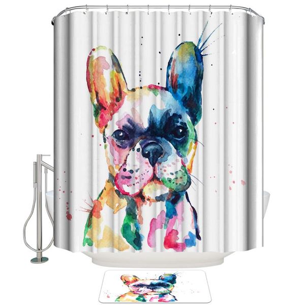 

dog watercolor art shower curtain with hooks doormat bath floor mat waterproof polyester curtains