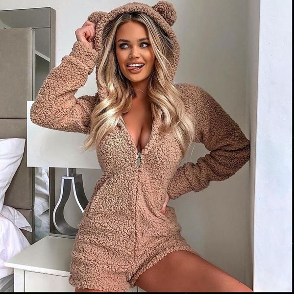 

pajama sets autumn winter flannel womens rompers bear warm bodysuits animal sleepwear cat cute female homewear, Black;white
