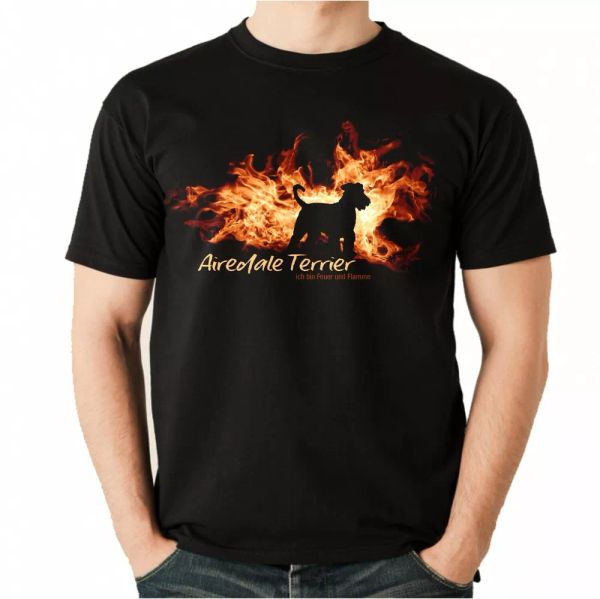

t-shirt airedale terrier fire and flame by siviwonder dog motif, White;black