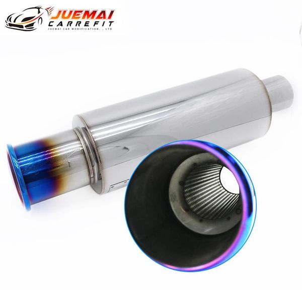 

car exhaust pipe tail drum modified traight row crimped stainless steel straight length 490mm interface 51 63mm manifold & parts