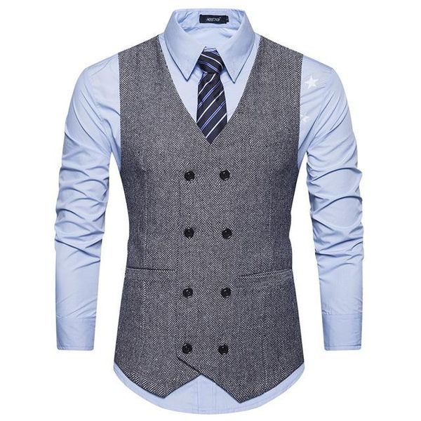 

men's vests boutique slim fit suit vest business mens casual chalecos para hombre men waistcoat double breasted, Black;white