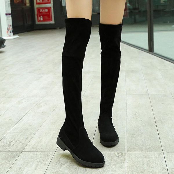 

boots round toe shoes 2021 female fashion party ladies butterfly-knot plush women over-the-kenn boot chaussure u11-66, Black