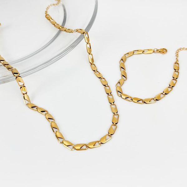 

chains peri'sbox gold color stainless steel chain necklaces hollow flat choker for women simple daily chic jewelry, Silver