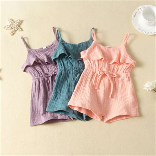 

ins summer girls' suspender lace solid one-piece shorts bow tie fashion, White