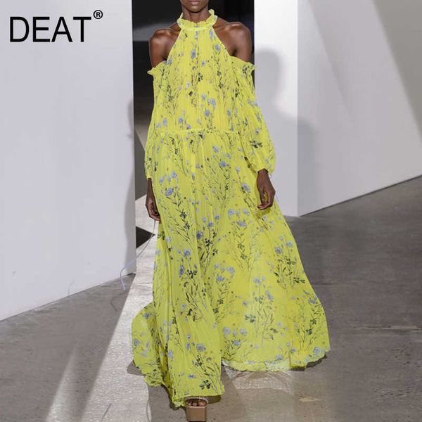 

[deat] women dress round neck floor-length sleeveless printing temperament elegant loose fit fashion summer 13q332 210527, Black;gray