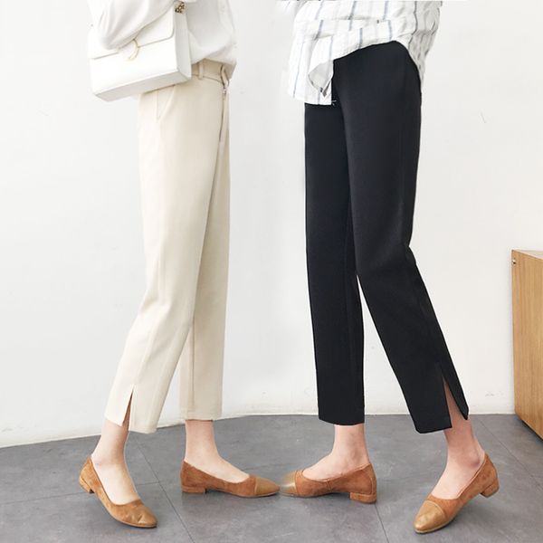 

summer loose casual large size suit pants women's nine-point straight leg trousers are thinner and split high waist, Black;white