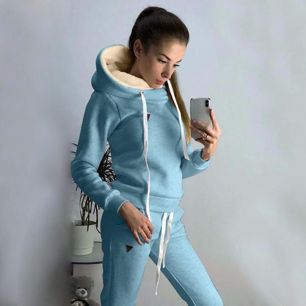 

women's two piece pants winter women tracksuits sports suits plus velvet hoodies sweatshirts running set fleece sportswear warm clothin, White