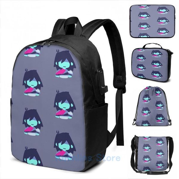 

backpack funny graphic print kris deltarune usb charge men school bags women bag travel laptop