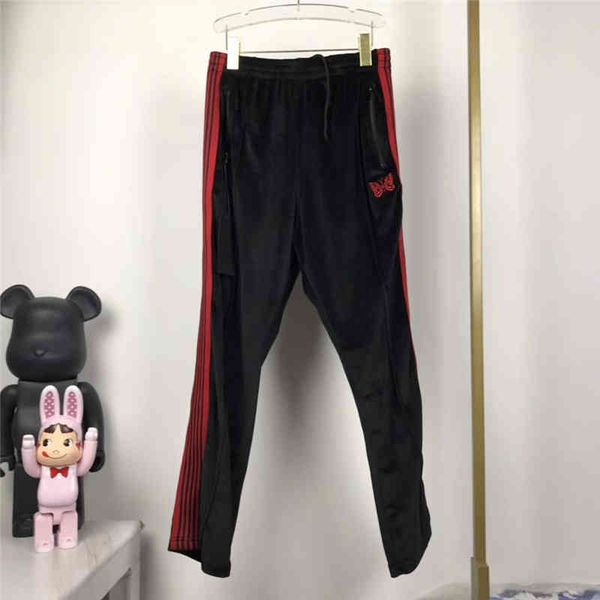 

Men's Pants ss A$ap AWGE Needles Butterfly Embroidery Sweatpants Men Women Top Quality Striped Joggers Velvet BVOD, Black