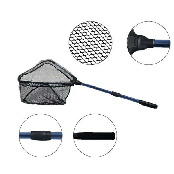

fishing accessories retractable foldable net rubber handle telescope folding landing mesh network for