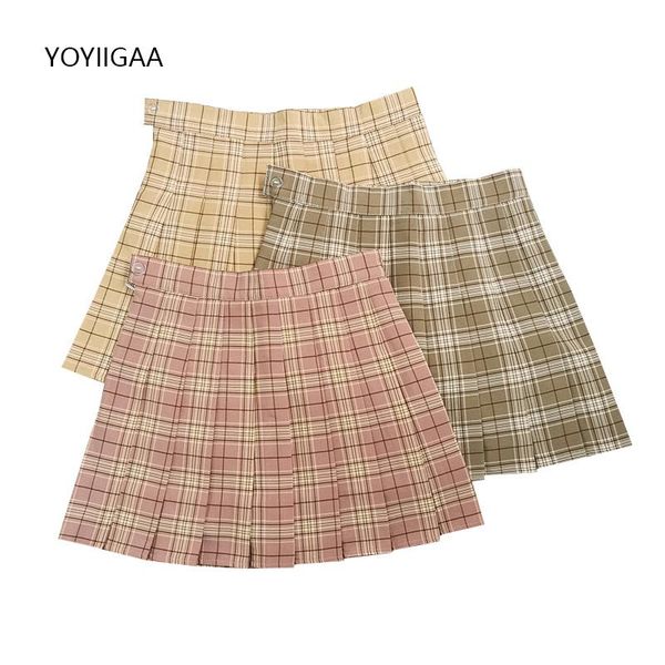 

skirts plaid women pleated summer high waist female mini skirt preppy style ladies girls dance casual a-line woman, Black
