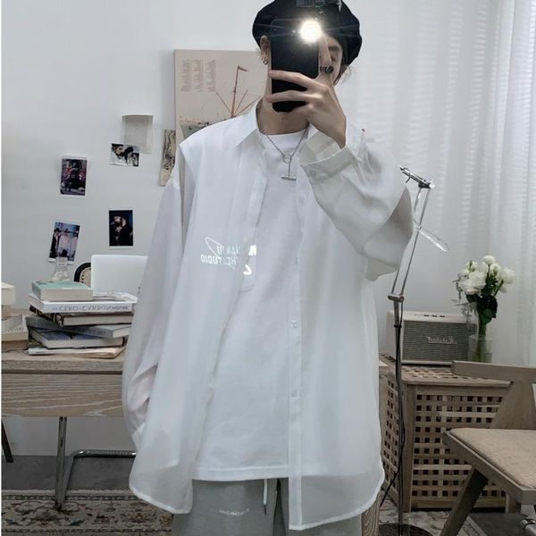 

men's casual shirts ewq / wear korean style white shirt for male 2021 summer homemade air-conditioned sunscreen's clothes thin y26, White;black